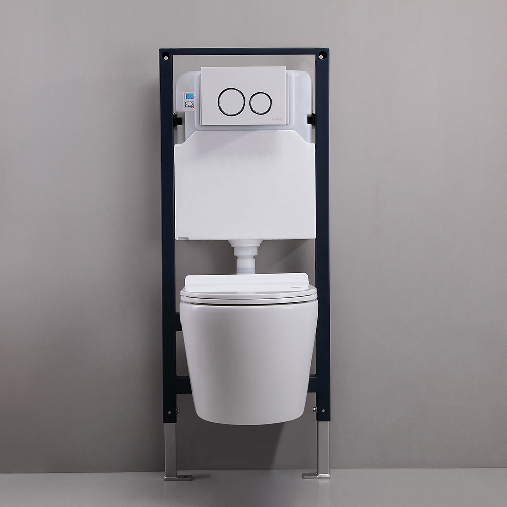 Image of Modern 1.1/1.6 GPF Dual Flush Elongated Wall Hung Toilet with In-Wall Tank and Carrier System in White Custom Height