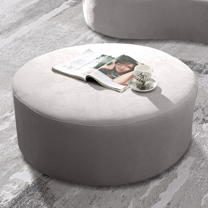 Curved Sectional Sofa Light Gray Velvet Upholstered 7 Seater Floor Sofa with Ottoman