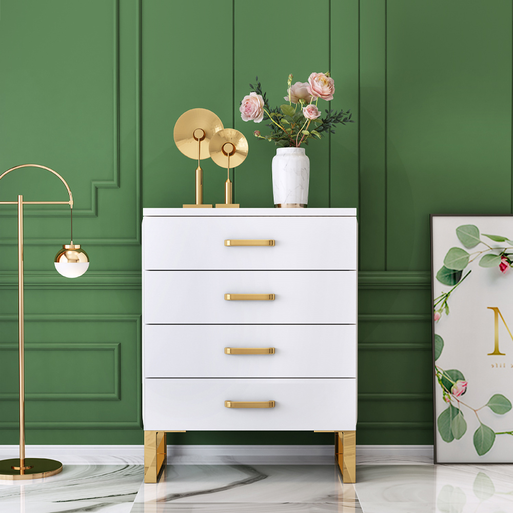 Modern white chest with 4 drawer gold legs in large