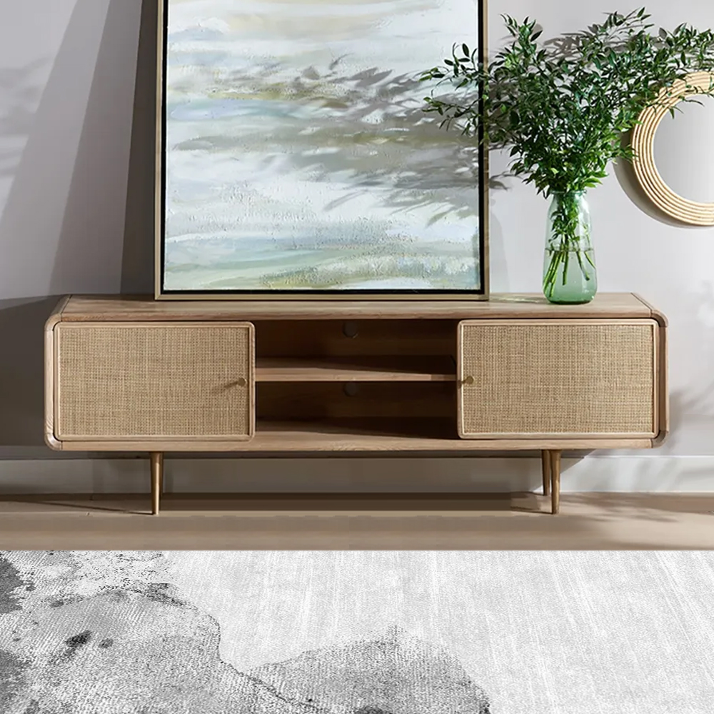 

Nordic TV Stand Natural Media Console with Doors & Shelf Rattan Woven