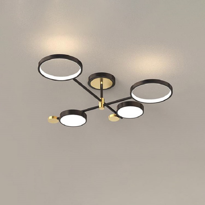 Nordic Style Semi Flush Mount Lighting Gold/Black Ceiling Light Fixture LED Ring