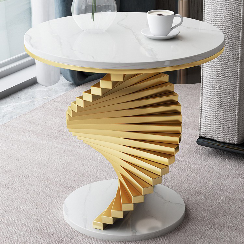 Modern White Side Table with Marble Tabletop End Table