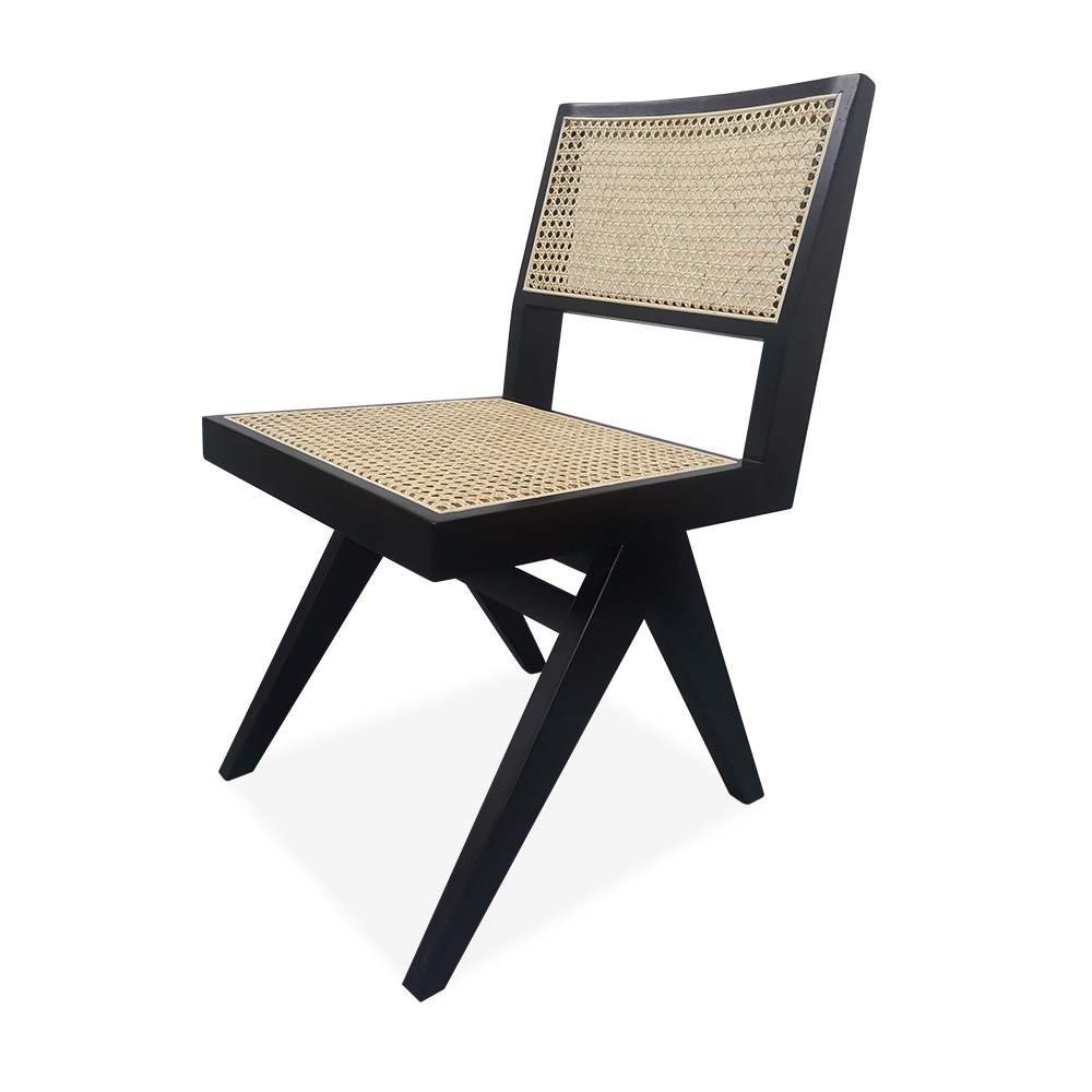 Modern Black Accent Chair with Rattan & Ash Wood