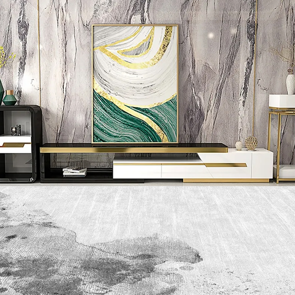 

Black & White TV Stand Extendable Tempered Glass Top Media Console with Storage