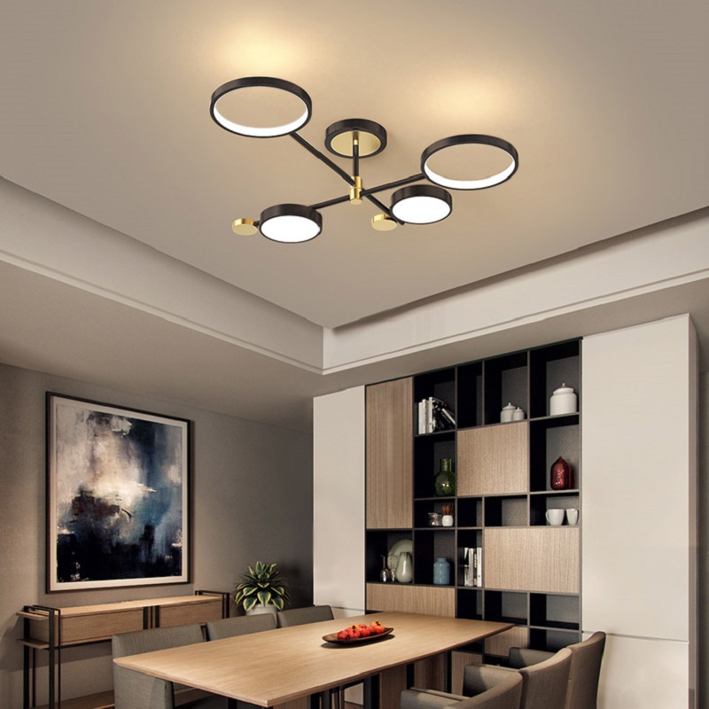 Nordic Style Semi Flush Mount Lighting Gold/Black Ceiling Light Fixture LED Ring