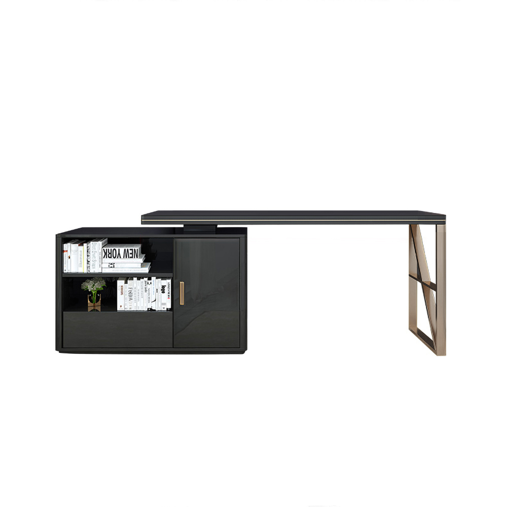 Modern Black L-Shaped Desk Corner Computer Desk with Cabinet & Drawers