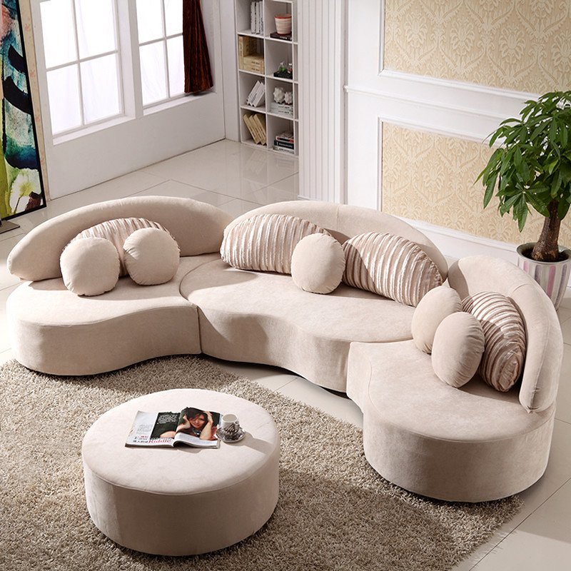 Modern 4 Pieces Curved Sofa Sectional Khaki Floor Sofa Velvet Upholstered with Ottoman