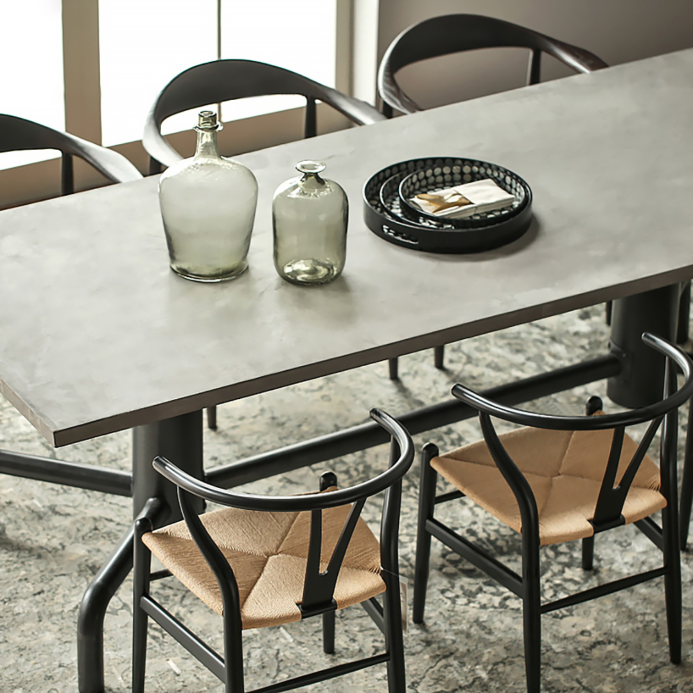 1600mm Industrial Dining Table Concrete Grey Table Top Solid Wood Metal Base