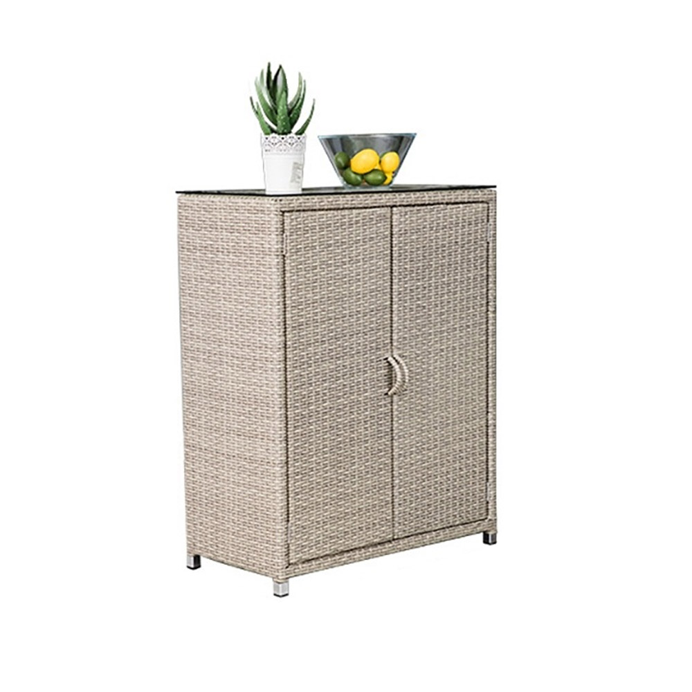 

Woven Beige Rattan Storage Cabinet Indoor and Outdoor Accent Cabinet Entryway Balcony Hallway