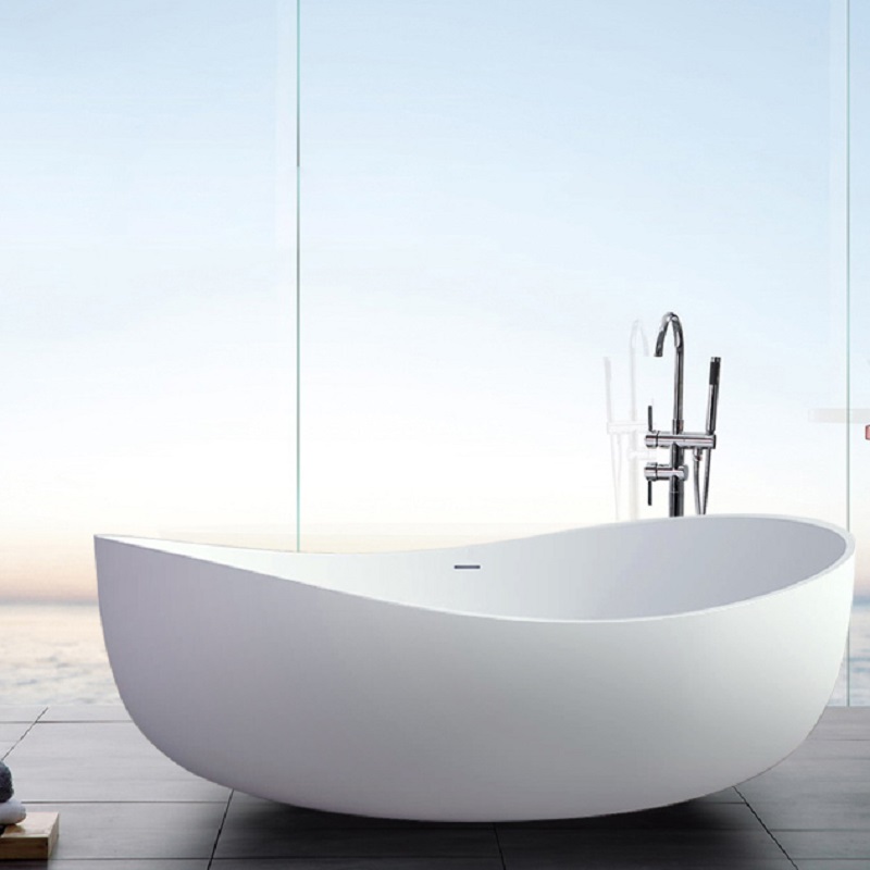 1785mm Contemporary Oval Freestanding Stone Resin Soaking Bath in Matte White