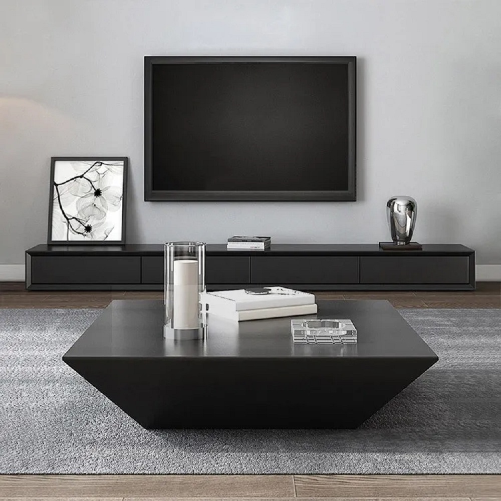 Modern 94 Inch Black TV Stand Rectangle Media Stand Wood TV Console with 4 Drawers