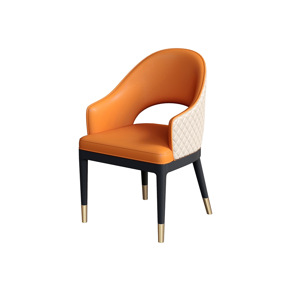 Ensemble de 2 chaises de salle à manger capitonnées en similicuir orange moderne avec dossier et accoudoirs creux