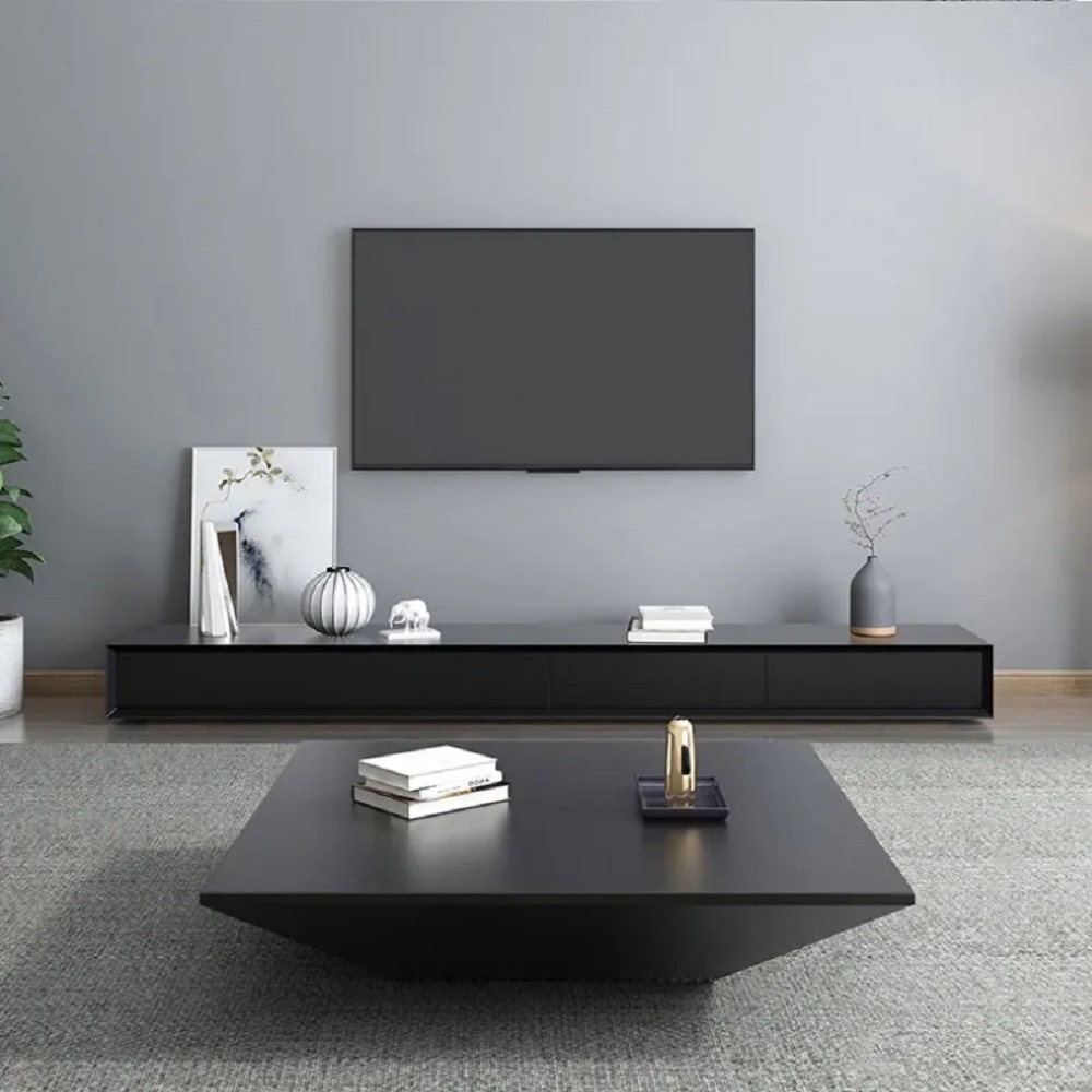 Morami Black TV Stand Wooden Media Console with 3 Drawers for TVs Up to 78"