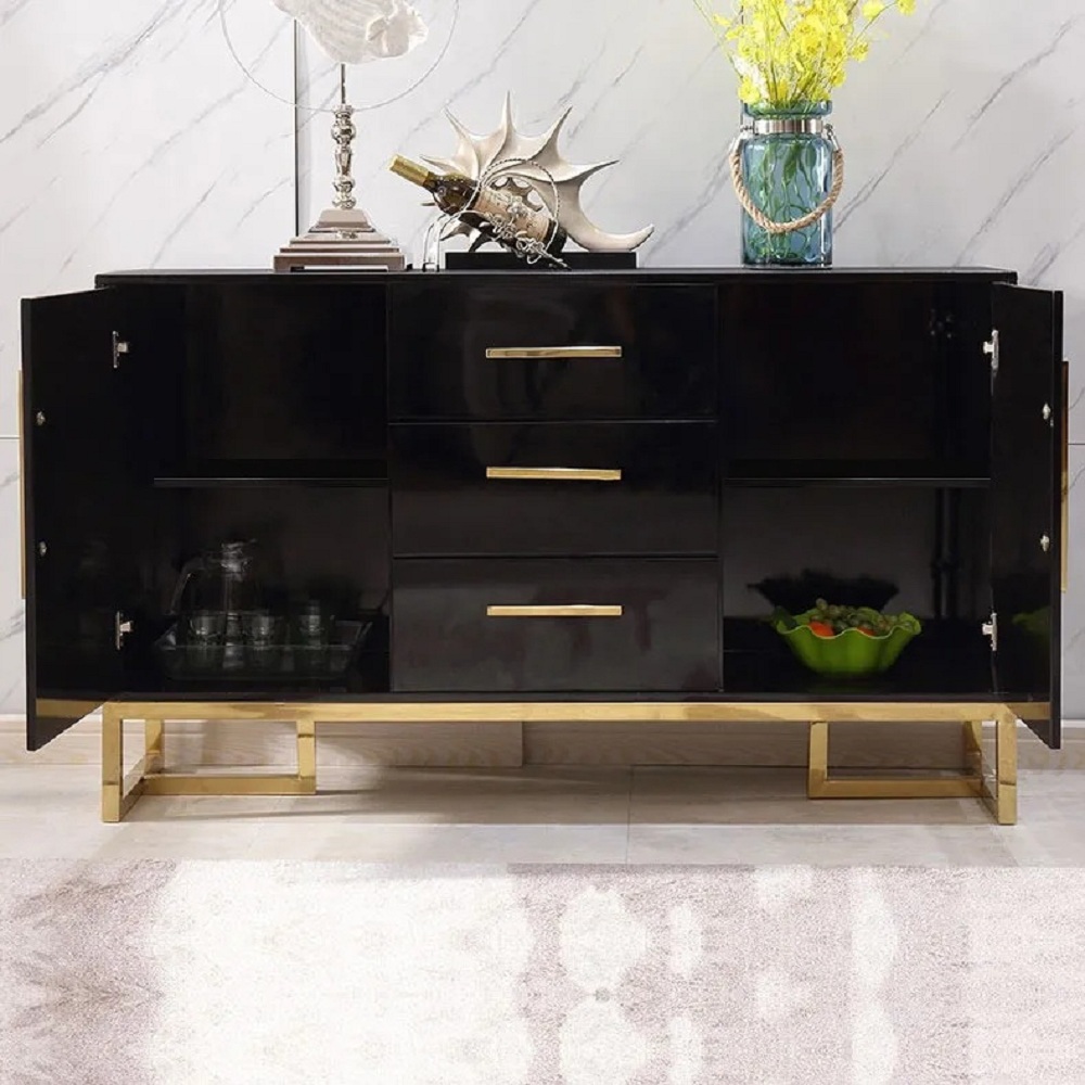 Stovf Black 47" Wood Kitchen Sideboard with Drawers Modern Sideboard Buffet