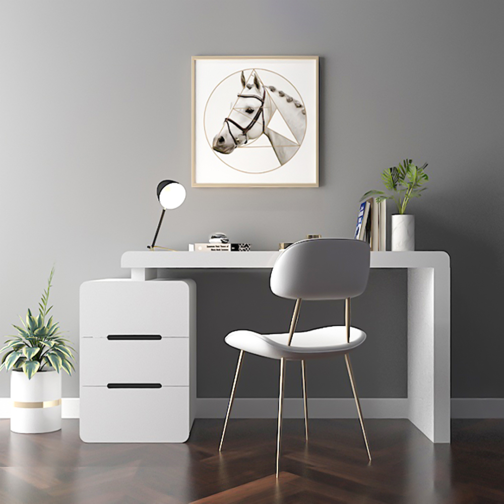 1600mm White 3-Drawer Writing Desk with Storage Cabinet for Office