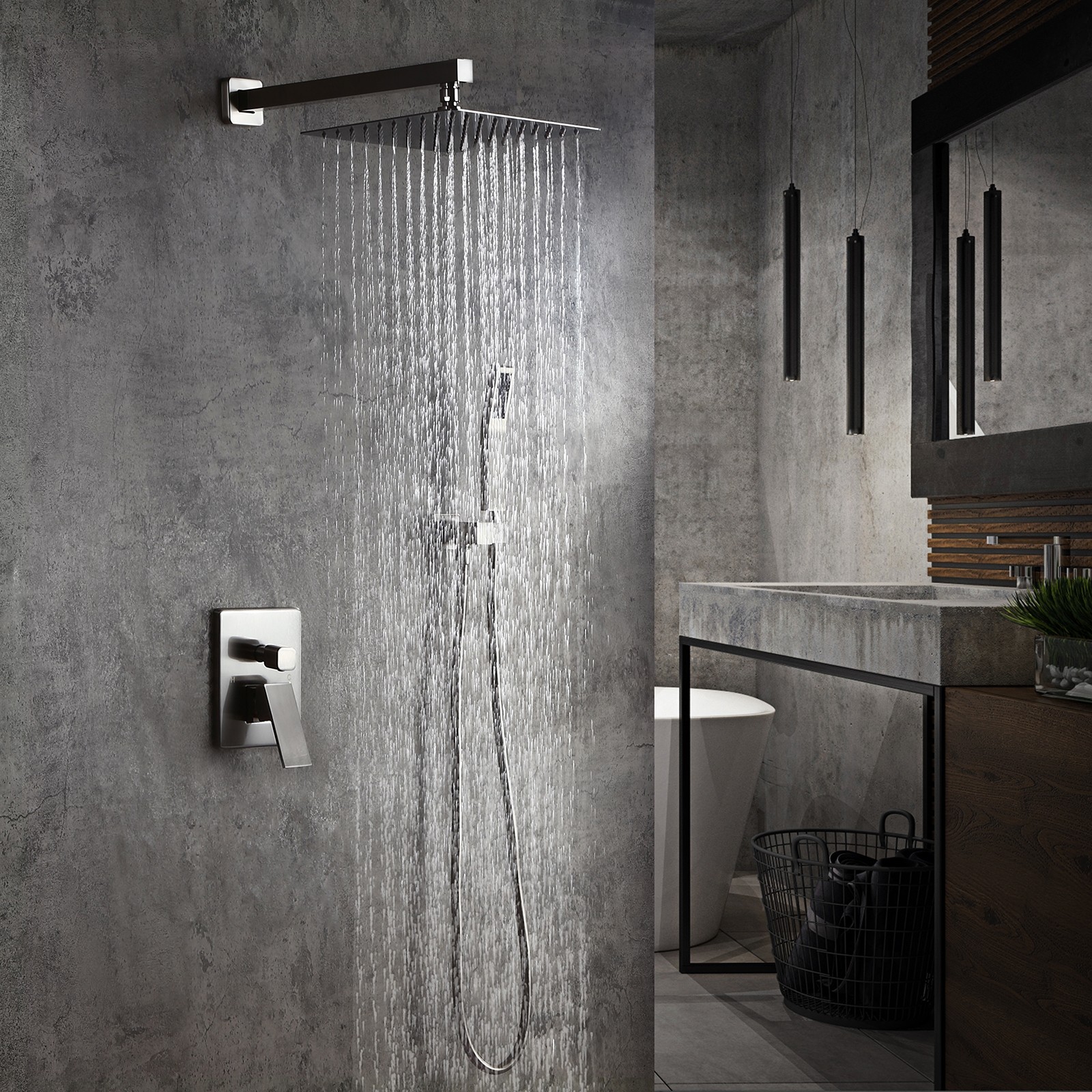 

Modern 10" Wall Mounted Shower System with Handheld Shower Pressure Balance Valve