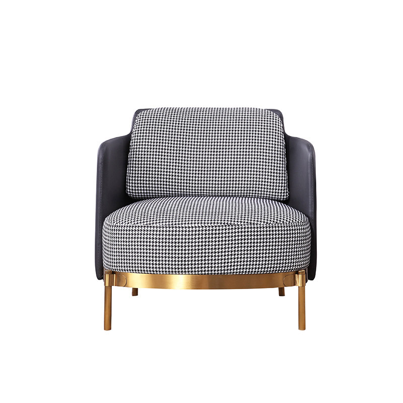 Modern Houndstooth Accent Chair Arm Chair with Linen Upholstery for Living Room Style B