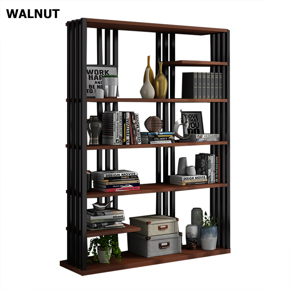 79" Industrial Black & Walnut Etagere Bookshelf Display Shelving Tall Book Shelf