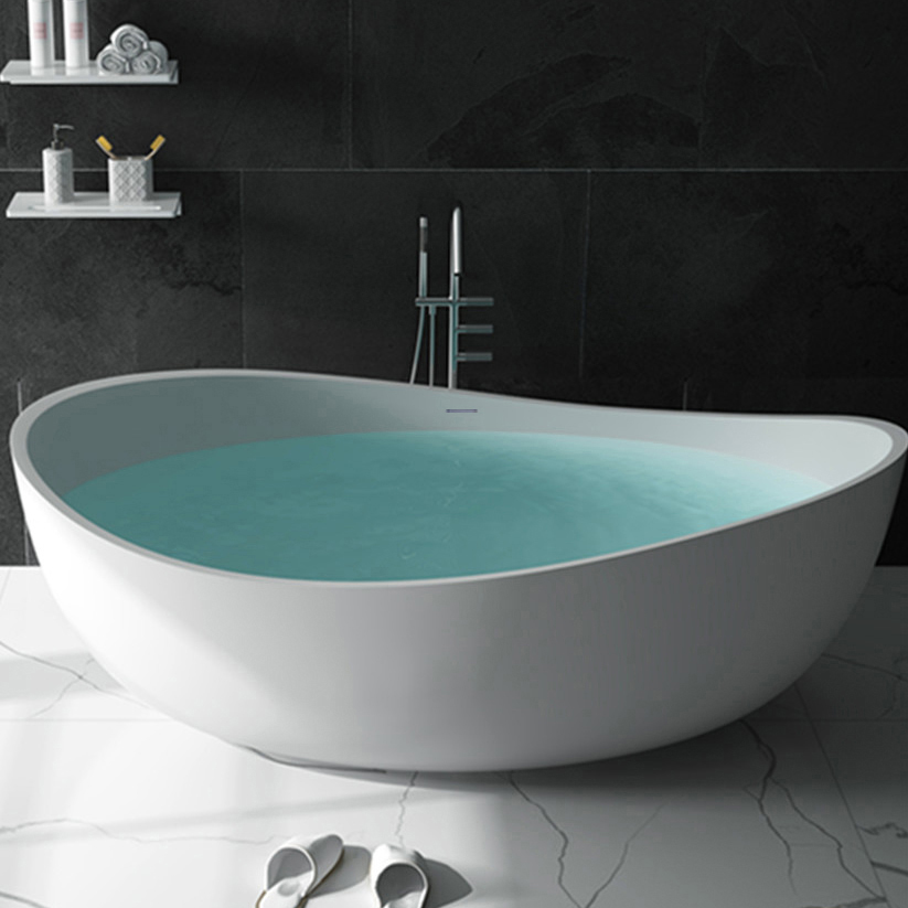 1785mm Contemporary Oval Freestanding Stone Resin Soaking Bath in Matte White