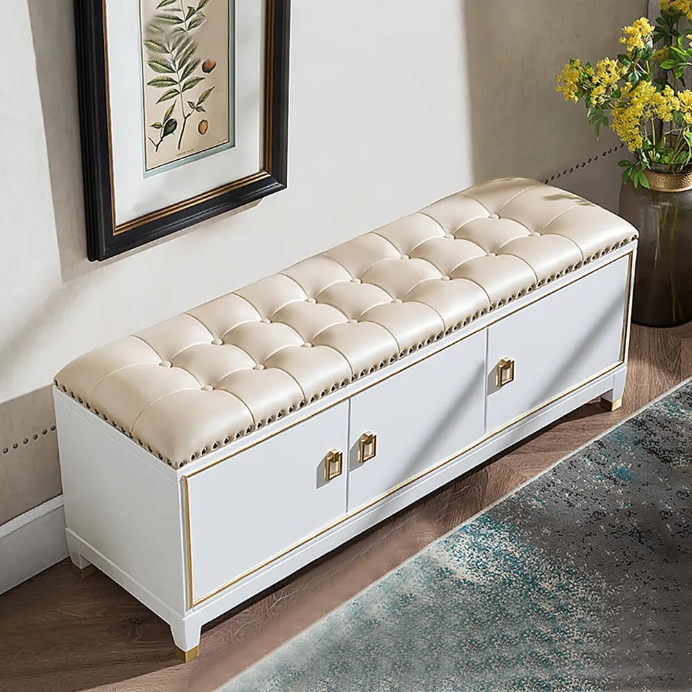 

39.4" Faux Leather Upholstered Entryway Bench with Storage Shoe Cabinet 3-Door