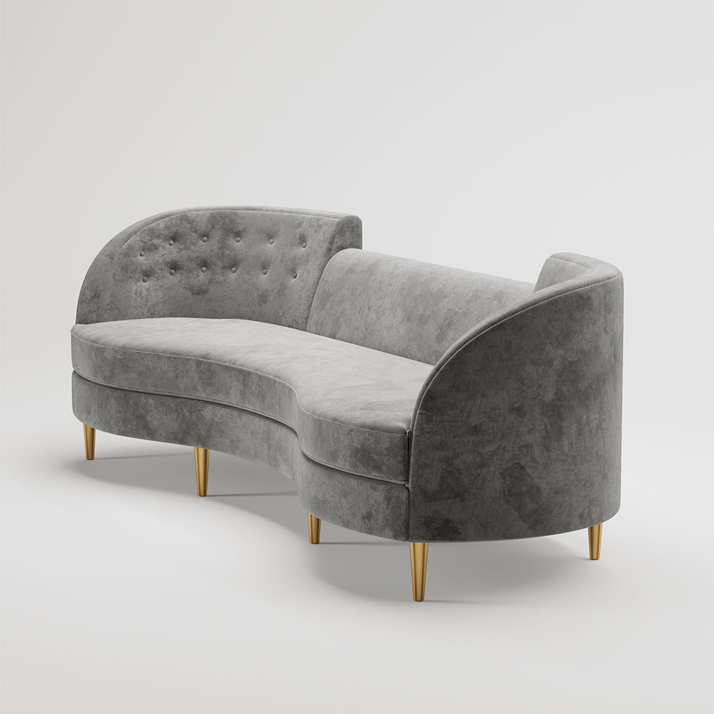 Modern 102.4" Gray Velvet Upholstered 4-Seater Sofa with Gold Legs & Solid Wood Frame