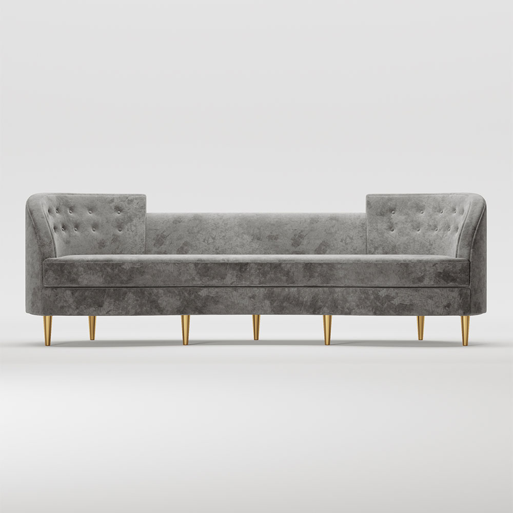 Modern 102.4" Gray Velvet Upholstered 4-Seater Sofa with Gold Legs & Solid Wood Frame