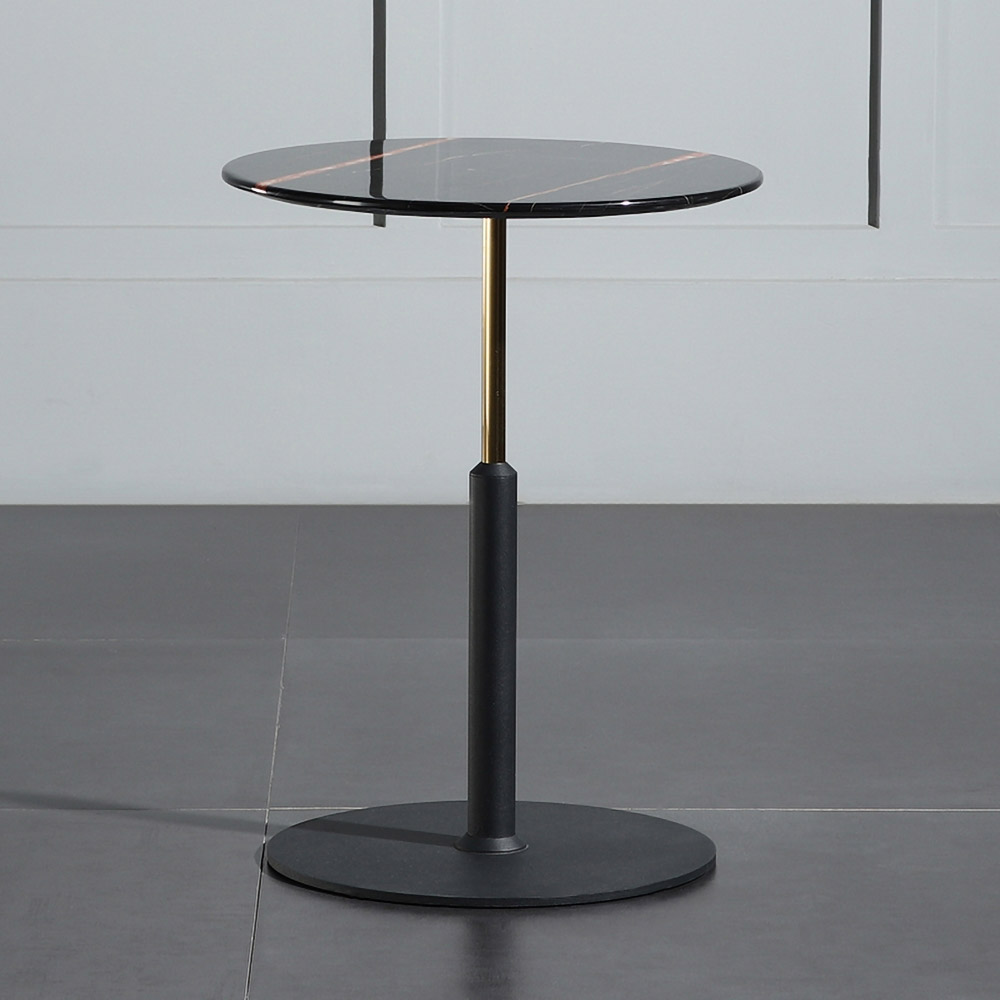 Modern Black Round Bar Table With Marble Tabletop