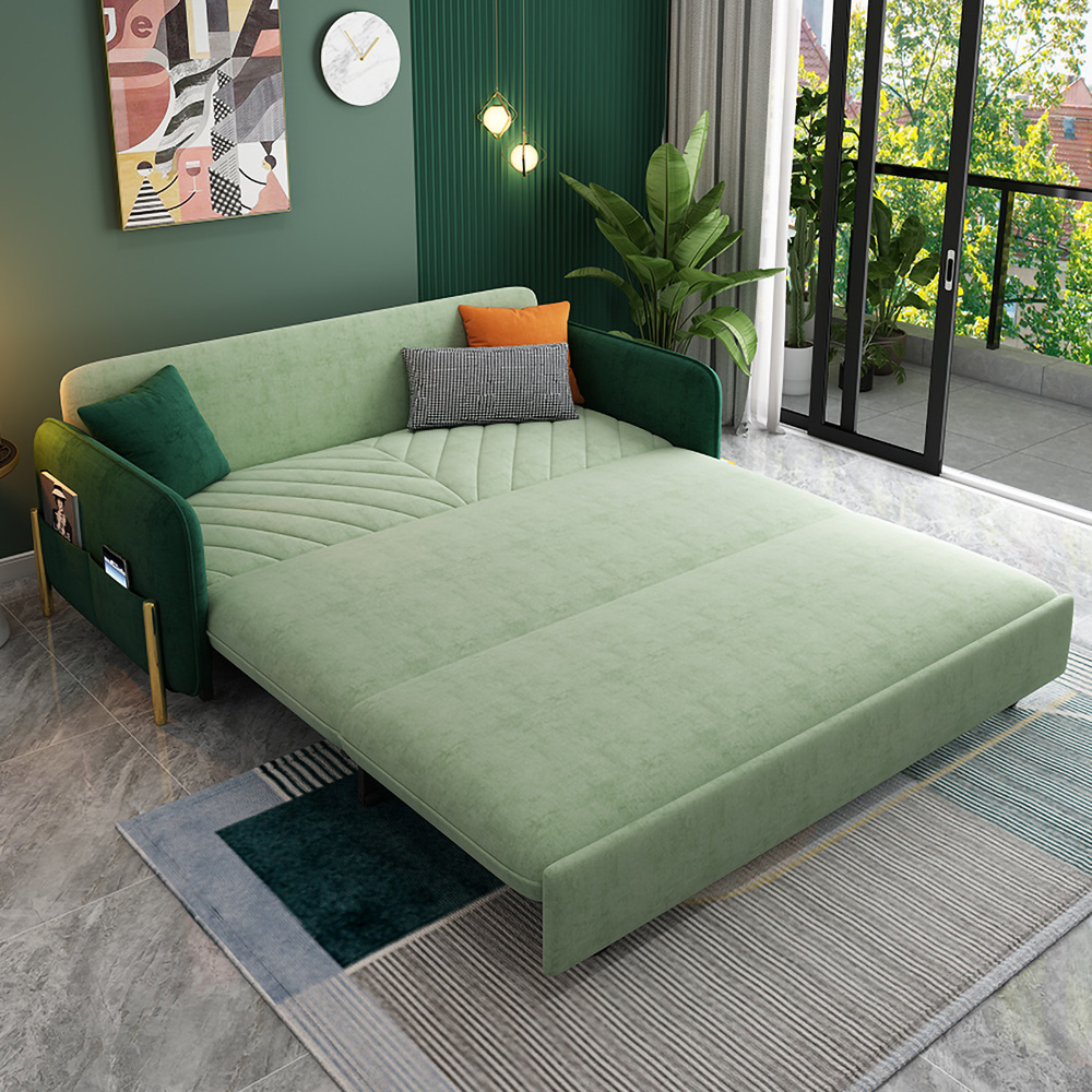 Schlafsofa für Kingsize-Bett, grün, gepolstert, ausziehbares Sofa