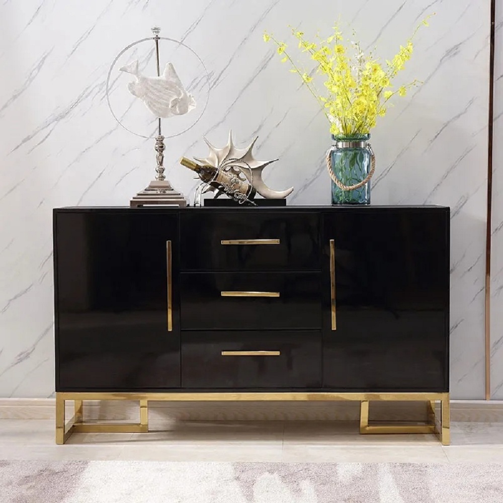 1500mm Black Sideboard Buffet with Drawers Modern Wood Dining Room Sideboard Cabinet