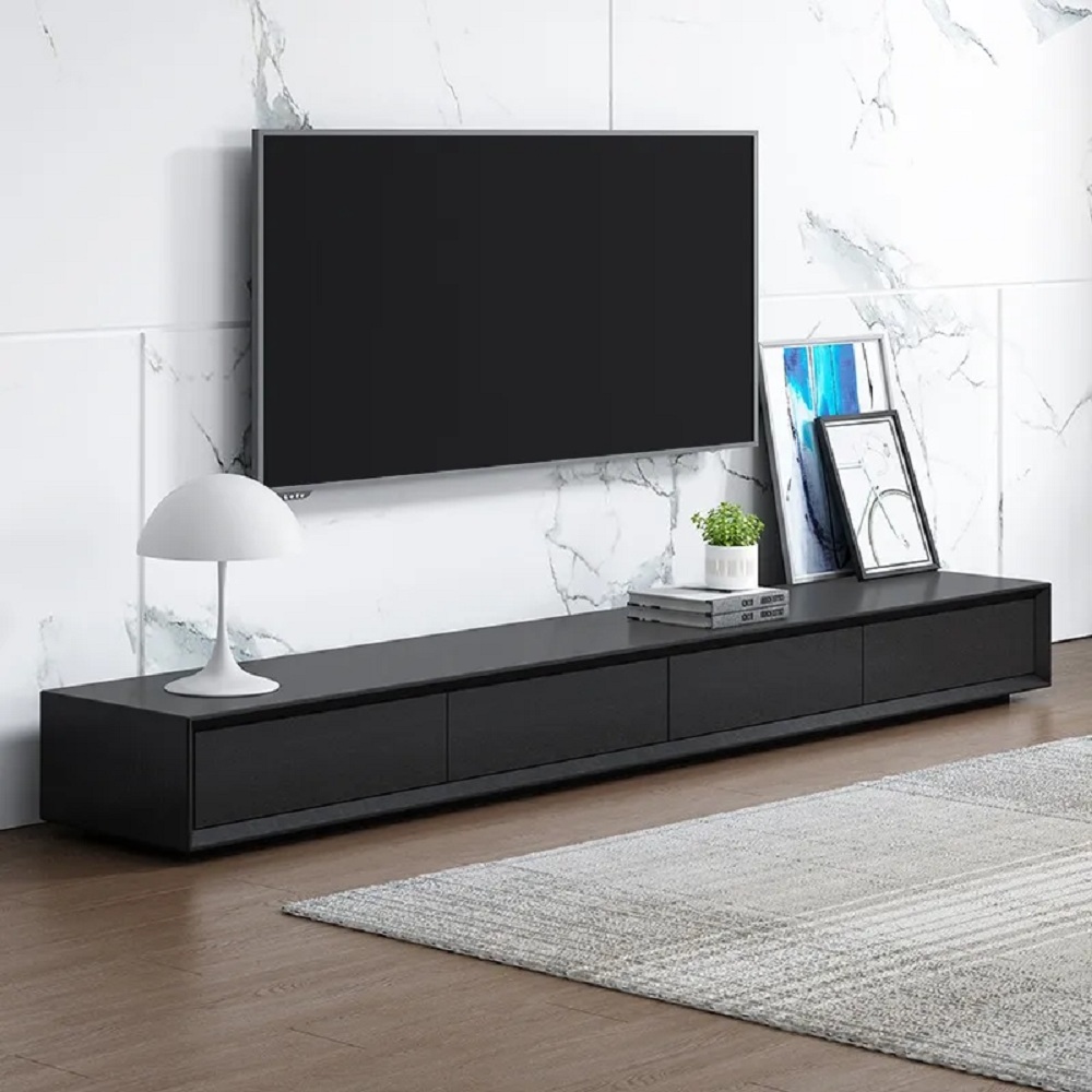 Morami Modern 2400mm Black TV Stand Rectangle Media Console Wood with 4 Drawers