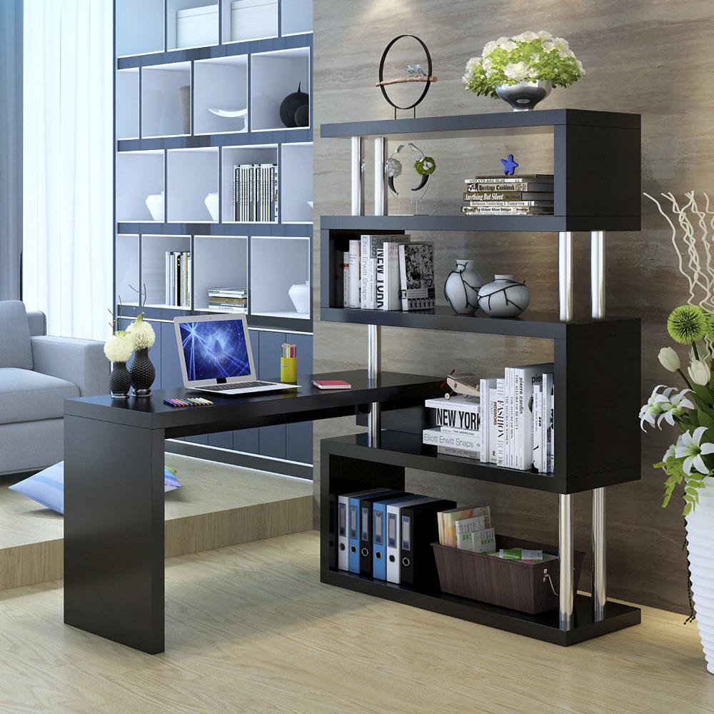 

Modern Black L-Shaped Desk Writing Desk with Storage Shelves