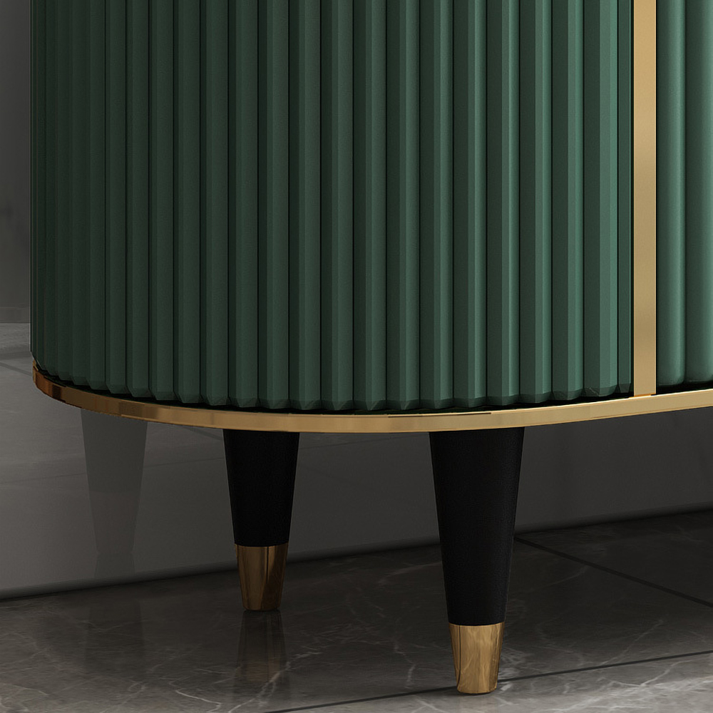 Texturine Meuble TV ovale moderne avec dessus en faux marbre Vert 2 portes et 1 tiroir