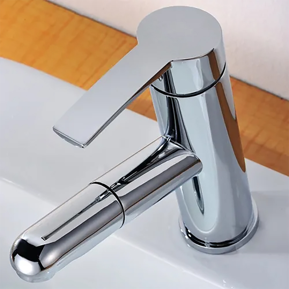 Chaf Contemporary Single Lever Handle Bathroom Tap with Pullout Spray in Polished Chrome