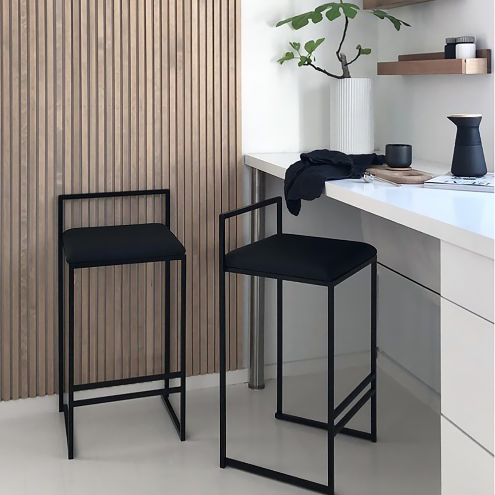 Modern Upholstered Black Velvet Bar Stool Set of 2