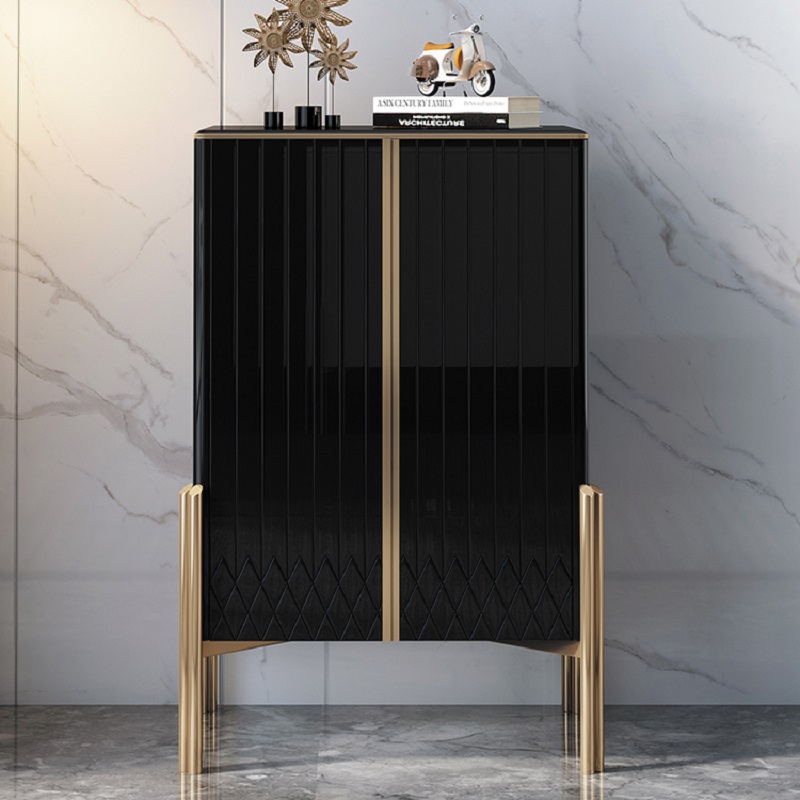 Image of Aro Contemporary Black 2 Doors Chest Modern Accent Cabinet for Storage