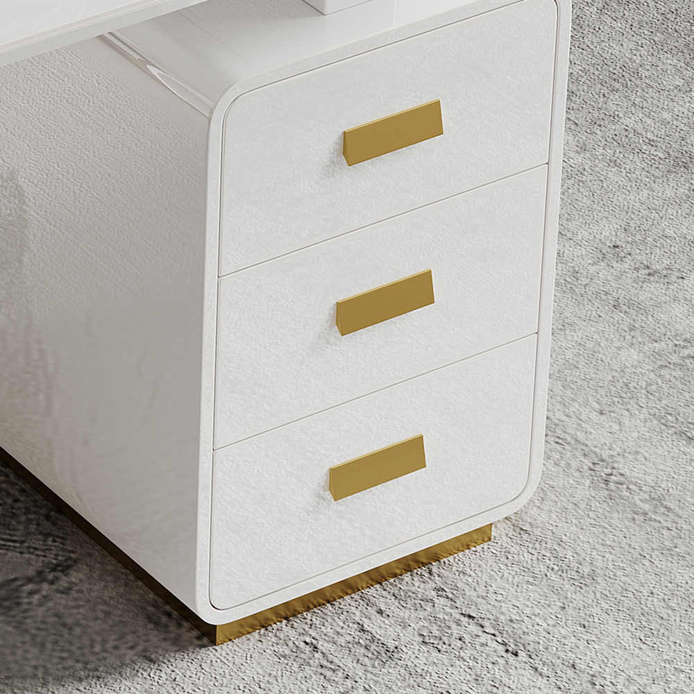 1400mm Modern White Office Desk with Side Cabinet & Drawer in Gold Base