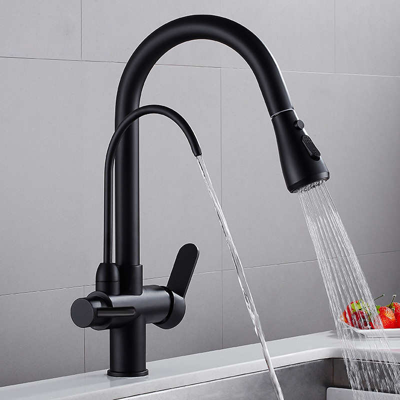 Water Filter Kitchen Tap Pull Out Tap in Matte Black Swivel Tap Solid