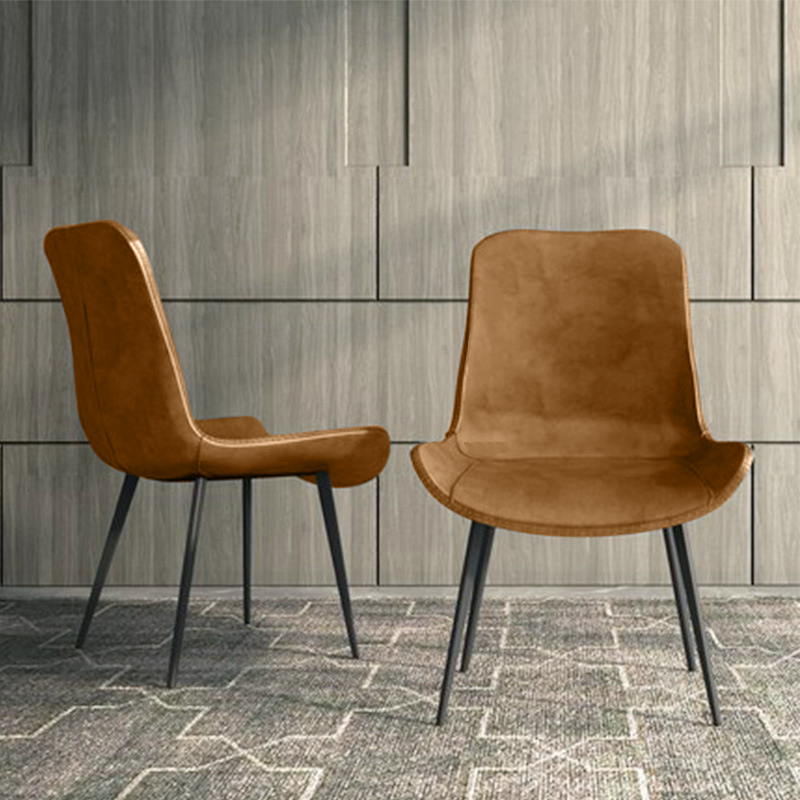 Modern Brown Dining Chair Set of 2 PU Leather Upholstered Side Chair