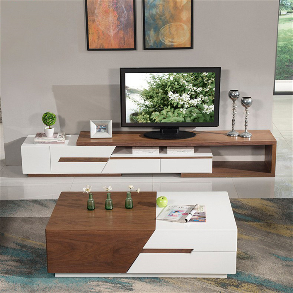 82'' Modern Chic Extendable Sliding Top Coffee Table with Storage in White & Walnut
