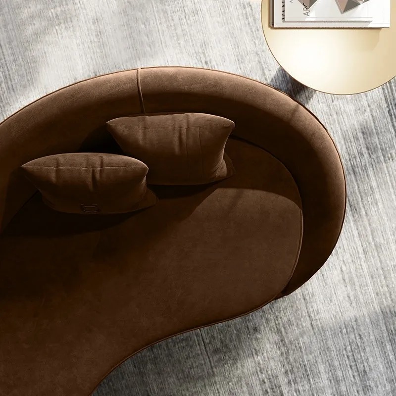 Modern 2100 Brown Velvet Curved Sofa 3-Seater Sofa Gold Metal Legs Toss Pillow Included