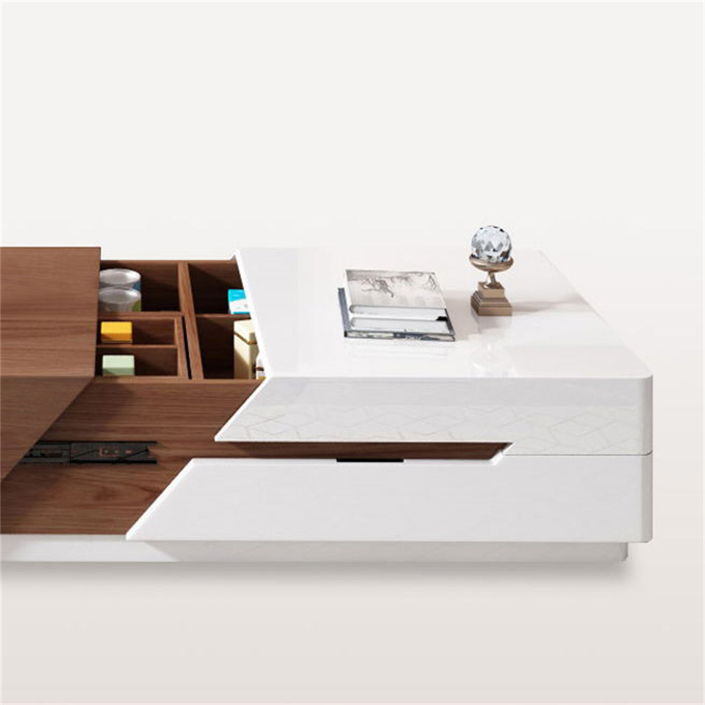2085mm Modern Chic Extendable Sliding Top Coffee Table with Storage in White & Walnut