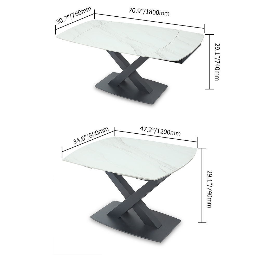 Moderner, ausziehbarer Esstisch aus weißem Stein mit Blattbockfuß, 4—6 Sitzer