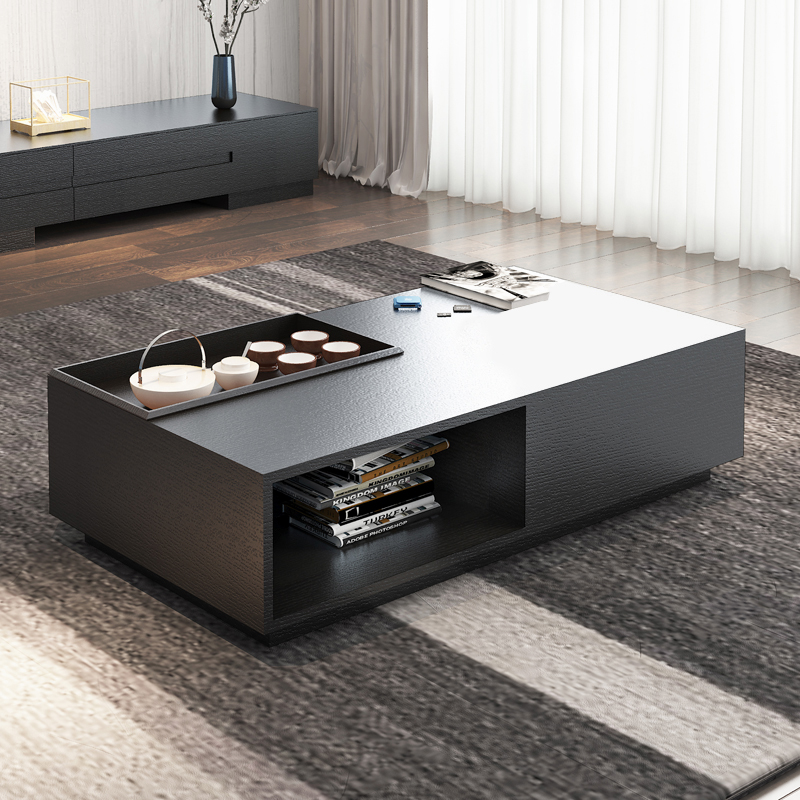 

Rectangular Storage Coffee Table with Drawer and Removable Tray Top Black Style A