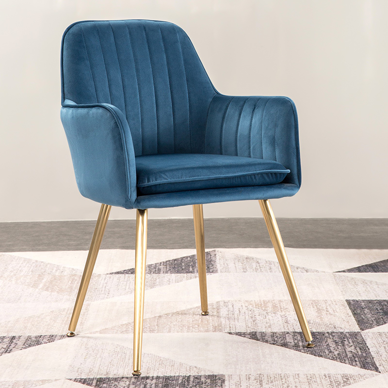Modern Dining Chair Blue Velvet Upholstered Dining Chairs With Arms Set of 2