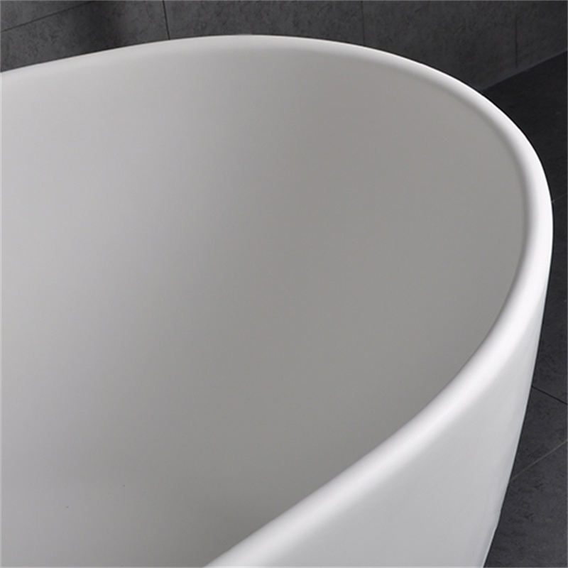 Oval Shape 64 Inch Freestanding Glossy White Stone Resin Soaking