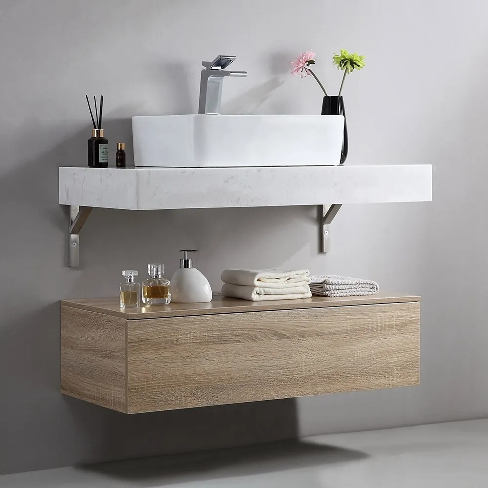 

35" Modern Floating Bathroom Vanity Set With Single Sink White and Natural