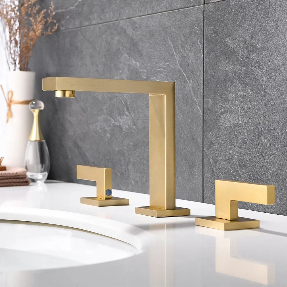 

Widespread Brushed Gold Bathroom Sink Faucet Double Handle Solid Brass