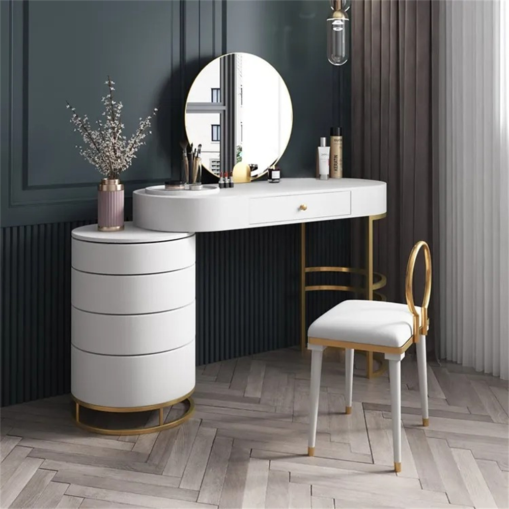 White Makeup Vanity Dressing Table with Swivel Cabinet Mirror & Stool Included