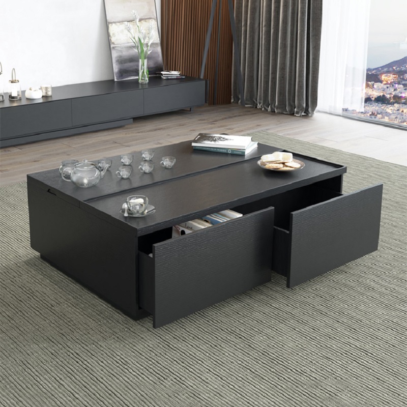 Rectangular Lift Top Storage Coffee Table With Drawers In Black Style B ...