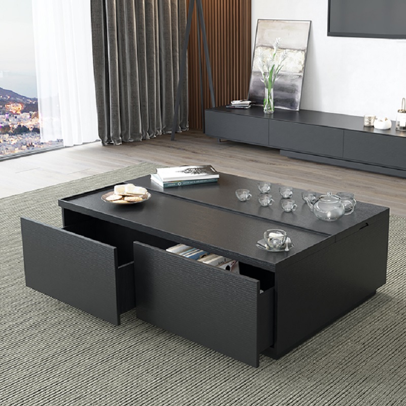 Rectangular Lift Top Storage Coffee Table with Drawers in Black Style B ...